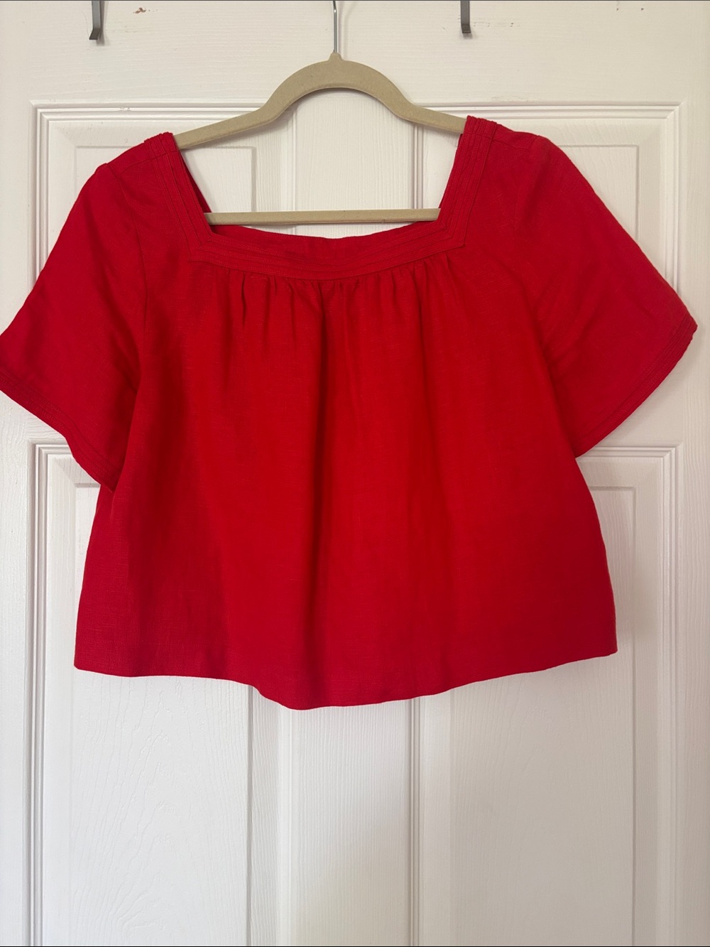 J. Crew Red Square-Neck Linen Top -Like New!!